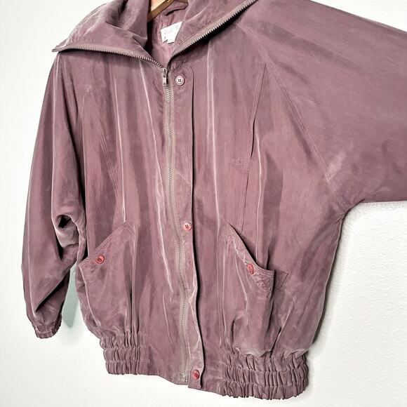 Vintage‎ Balla Valentina 100% Silk Dusty Purple Bomber Jacket women’s size M/L - Picture 5 of 12